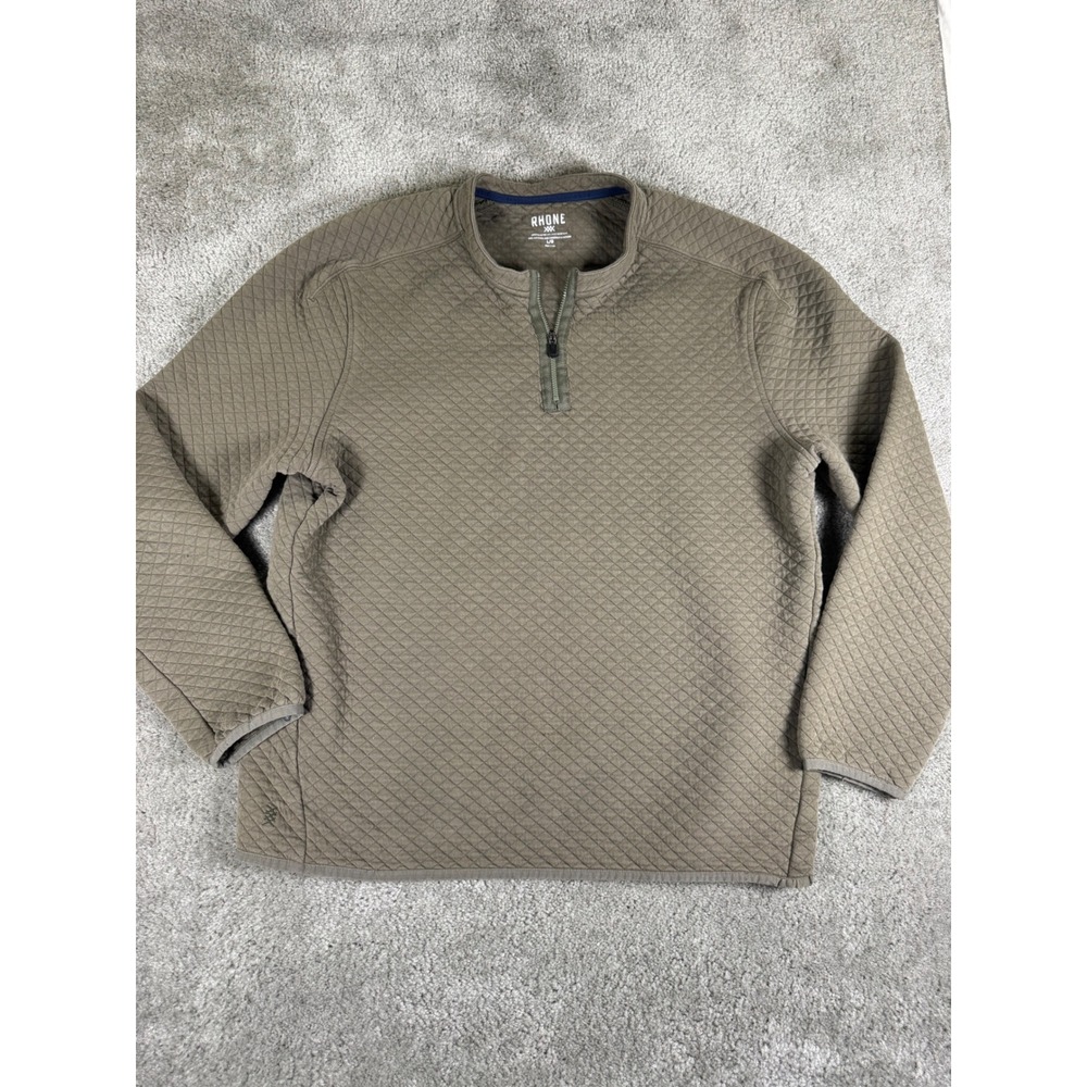 Rhone Mens Quilted Quarter Zip Pullover Olive Green Diamond Texture L RN141364